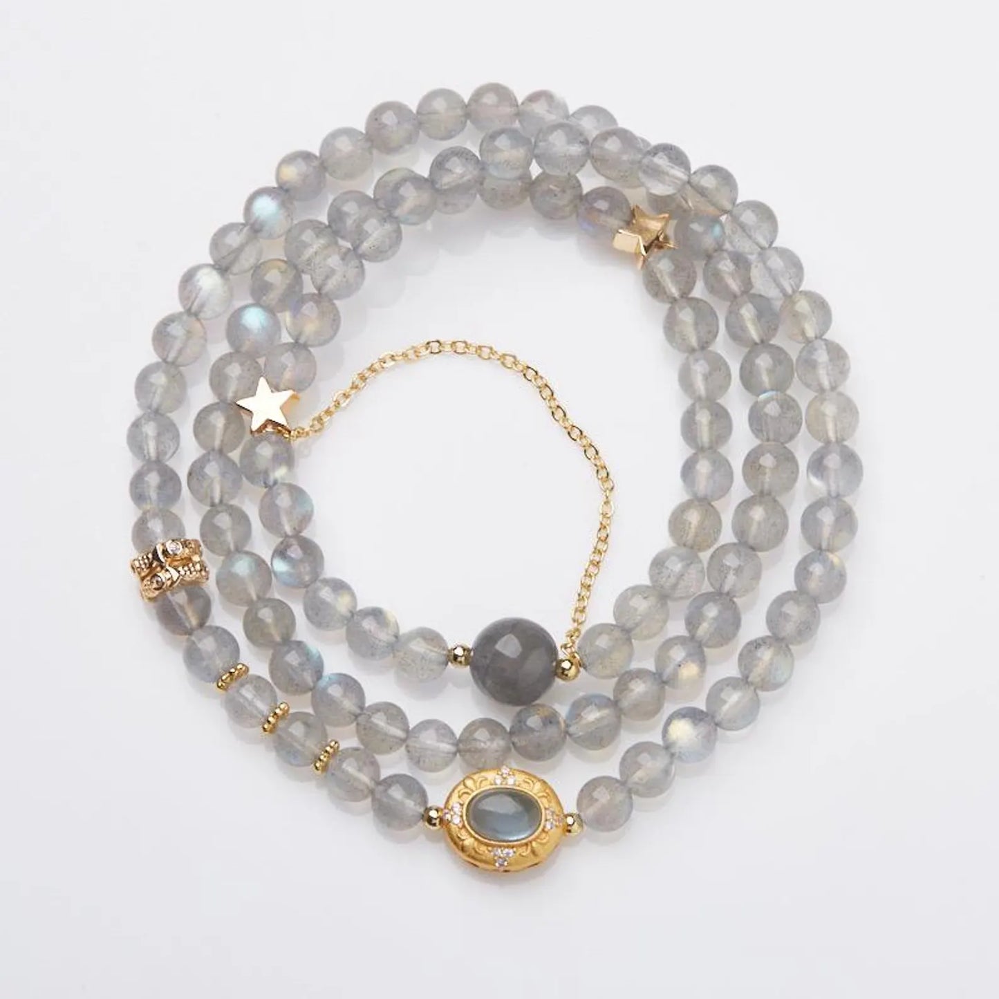 Gray Moonstone Triple Wrap Bracelet